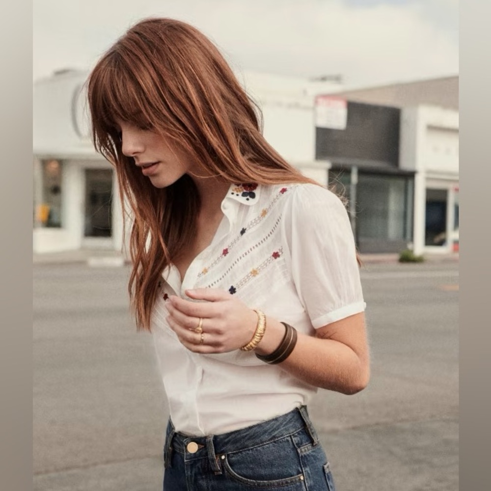 Sezane Estelle Shirt Floral Embroidered
